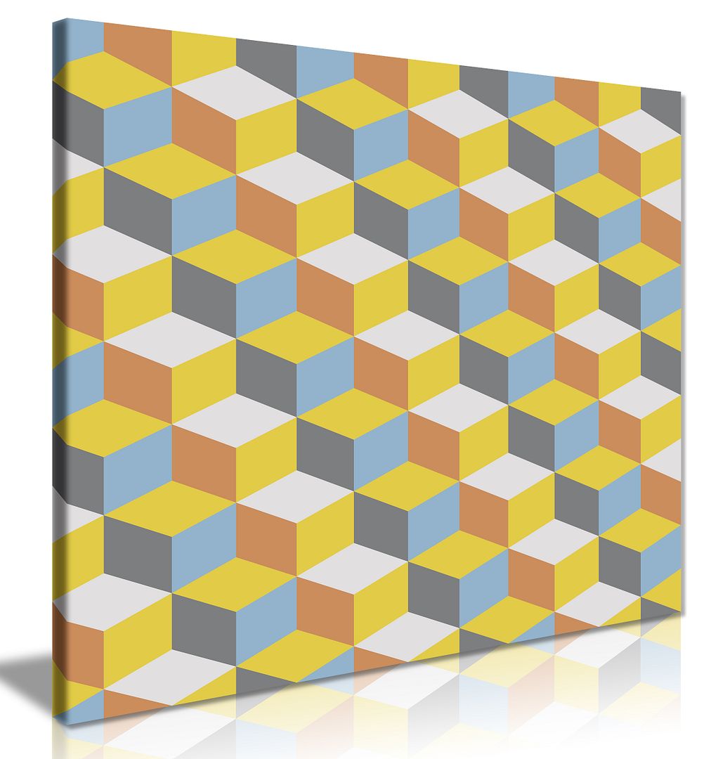 Abstract Retro Geometric Pattern Yellow Grey Canvas Wall Art Picture Print eBay